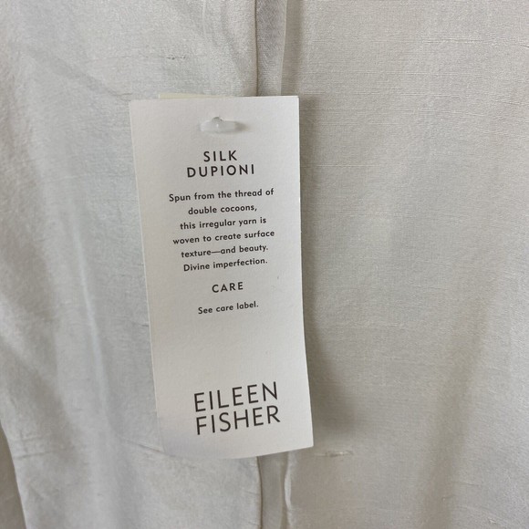 Eileen Fisher Size S 100% Silk Dupioni Jacket Ecru Ivory Beige Hook loop - Picture 7 of 7